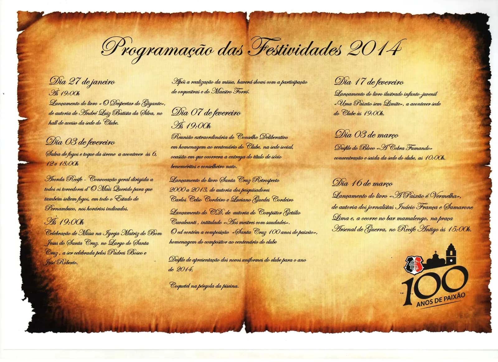 Diretoria divulga programação do Centenário Coral.